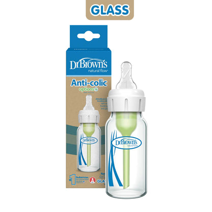 Dr. Brown's Natural Flow Anti-Colic Options+ Narrow Glass Baby Bottle, with Level 1 Slow Flow Nipple