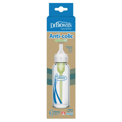 Dr. Brown's Natural Flow Anti-Colic Options+ Narrow Glass Baby Bottle, with Level 1 Slow Flow Nipple