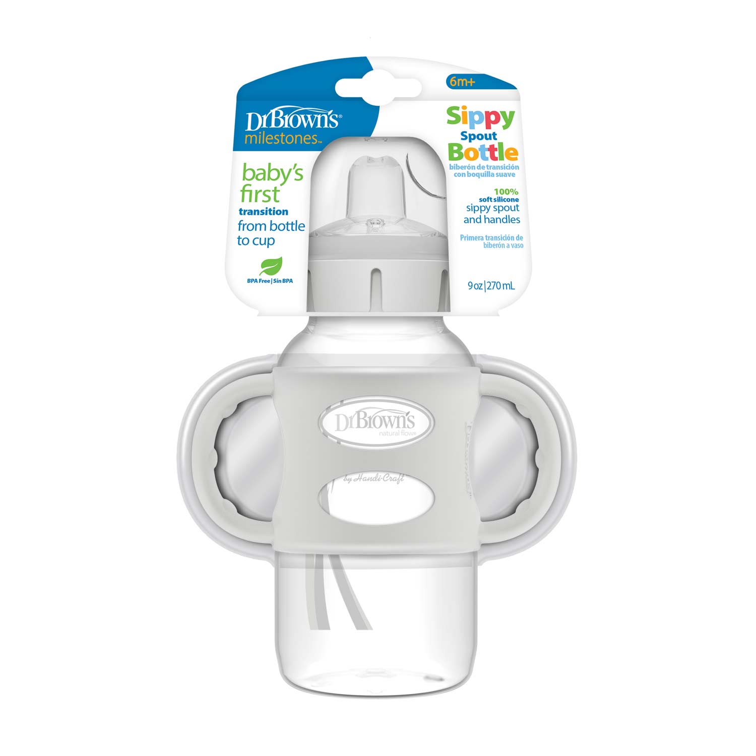 Dr. Brown's Milestones Wide-Neck Sippy Spout Bottle with Silicone Handles, 9 oz/270 mL