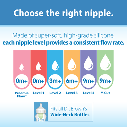 Dr. Brown's Natural Flow Wide-Neck Baby Bottle Silicone Nipple, Level Preemie, 6-Pack