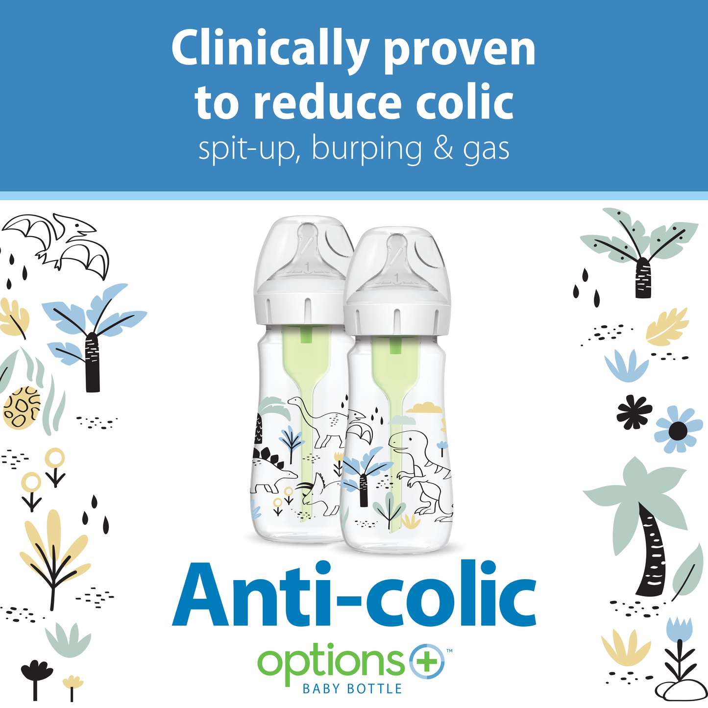 Dr. Brown’s Natural Flow Anti-Colic Options+ Wide-Neck Baby Bottle, 9oz/270mL, 2-Pack