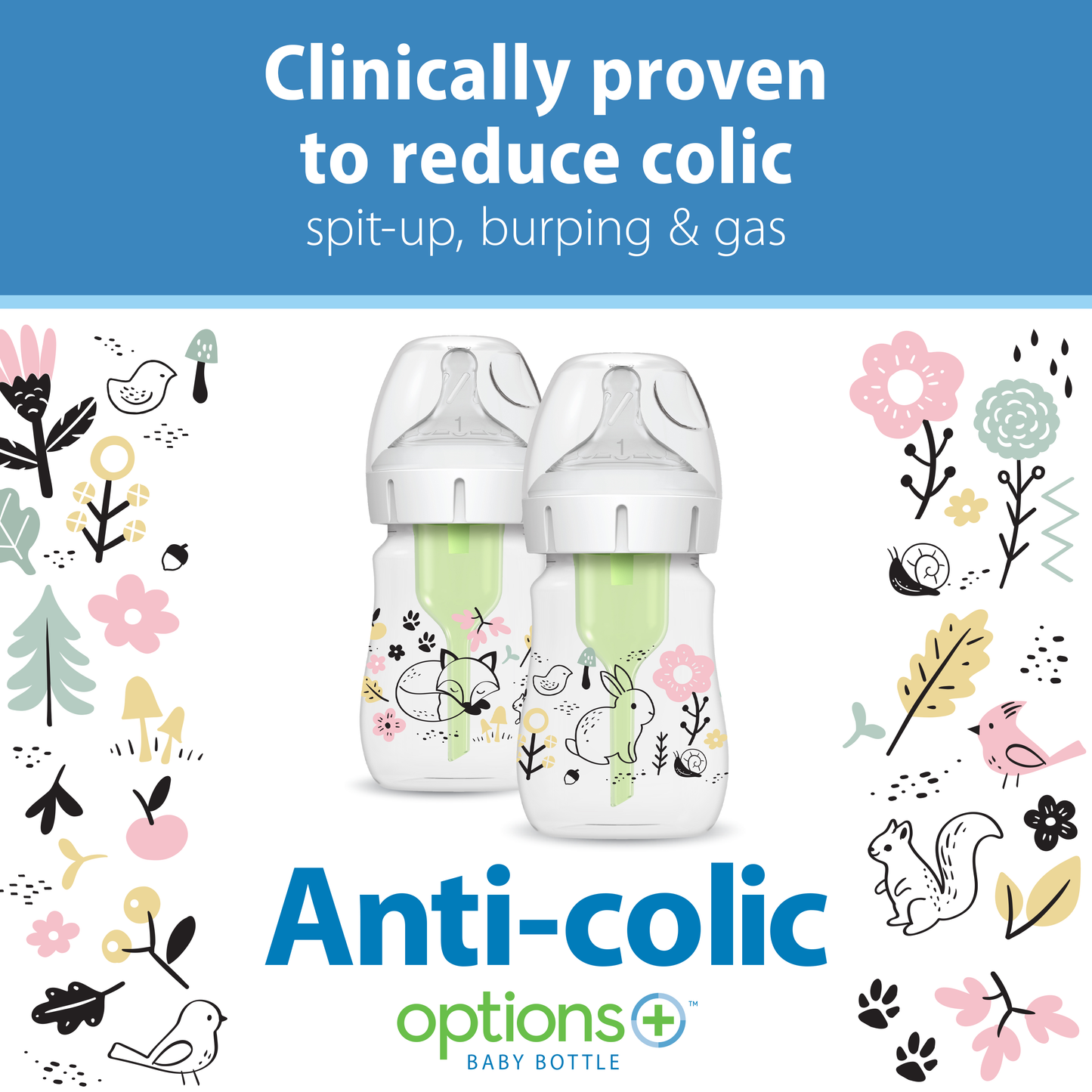 Dr. Brown's Natural Flow Anti-Colic Options+ Wide-Neck Baby Bottle, 5oz/150mL, 2-Pack