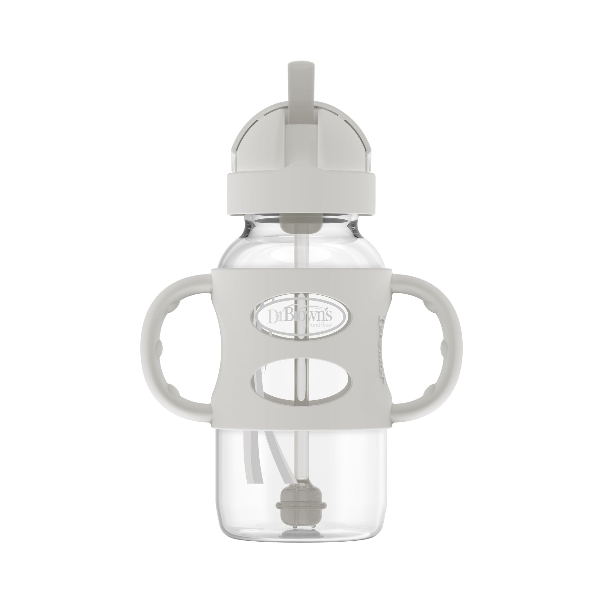 Dr. Brown's Milestones Wide-Neck Sippy Straw Bottle with Silicone Handles, 9 oz/270 mL