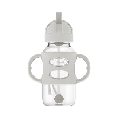 Dr. Brown's Milestones Wide-Neck Sippy Straw Bottle with Silicone Handles, 9 oz/270 mL