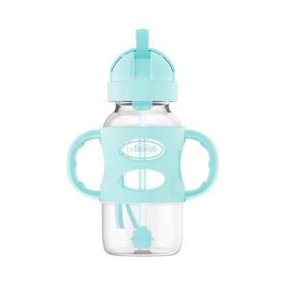 Dr. Brown's Milestones Wide-Neck Sippy Straw Bottle with Silicone Handles, 9 oz/270 mL
