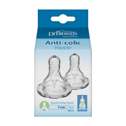 Dr. Brown's Natural Flow Narrow Baby Bottle Silicone Nipple, Level Y-Cut, 2-Pack